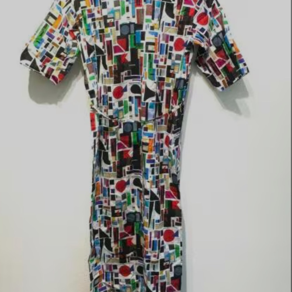 Agnes B Paris Artist's Serie Bertrand Loube Geometric Colorblock Midi Dress 36!